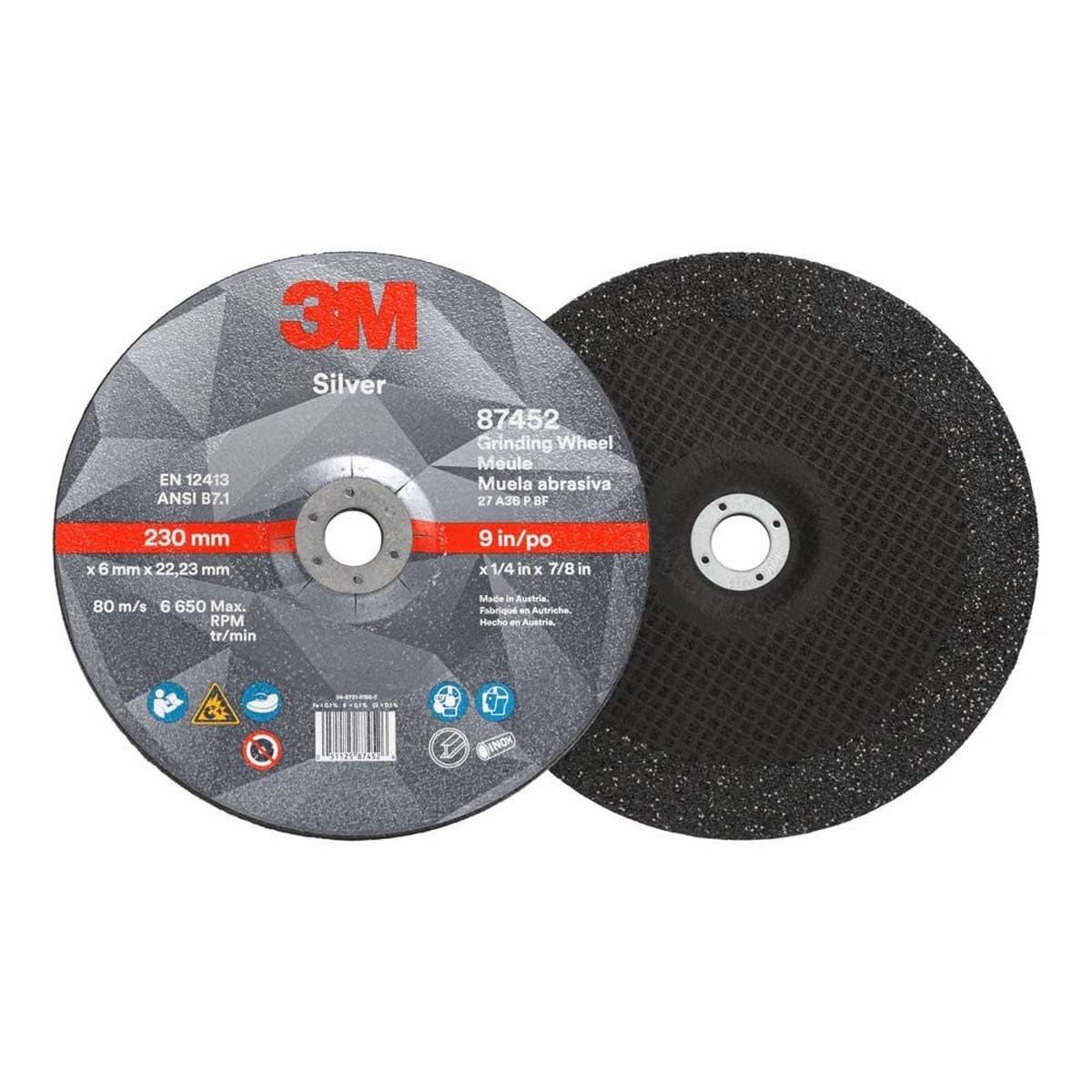 3M 87452 Silver Depressed Center Grinding Wheel 36 T27 9 in x 14 in x 78 in (7010410647) (10 Pack)