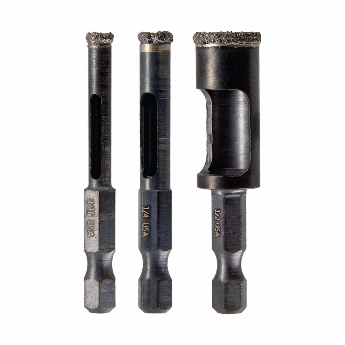 Spyder 600950 3-Piece Diamond Edge Hole Saw Bit Set (316 14 12-Inch)