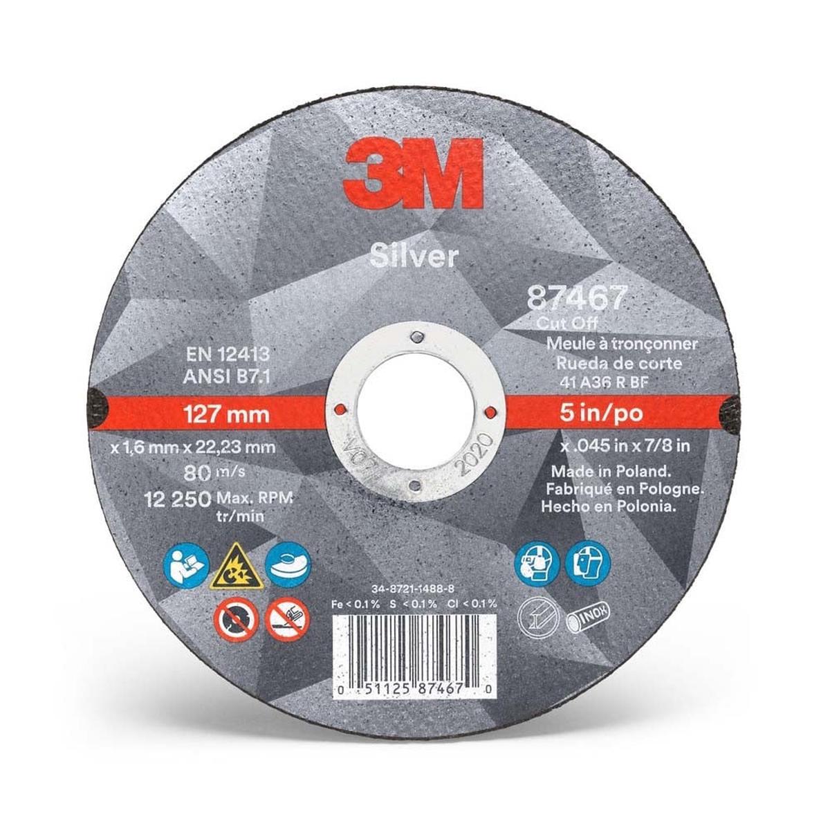 3M 87467 Silver Cut-Off Wheel 36 T1 5 in x 0045 in x 78 in (7100139236) (25 Pack)
