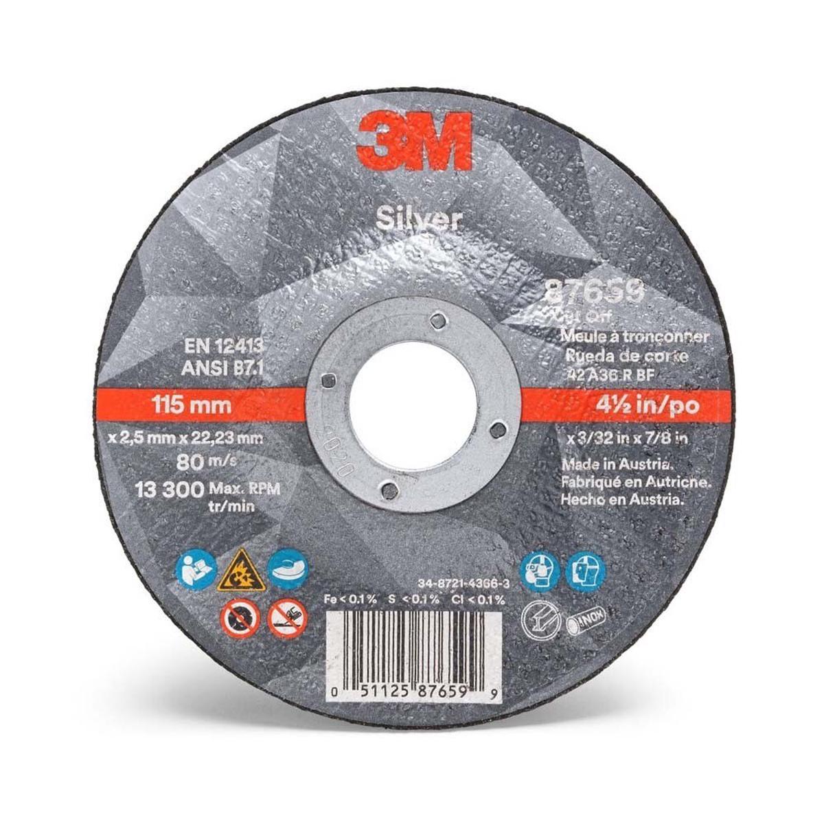 3M 87659 Silver Cut-Off Wheel 36 T27 45 in x 332 in x 78 in (7100141055) (25 Pack)