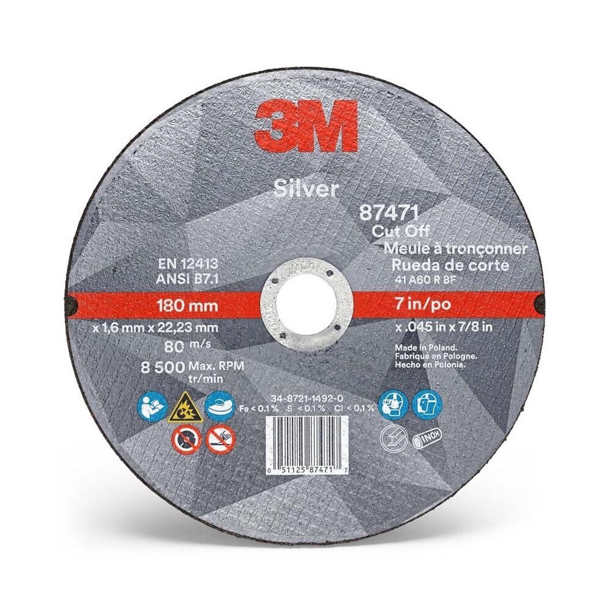 3M 87471 Silver Cut-Off Wheel 36 T1 7 in x 0045 in x 78 in (7010414998) (50 Pack)