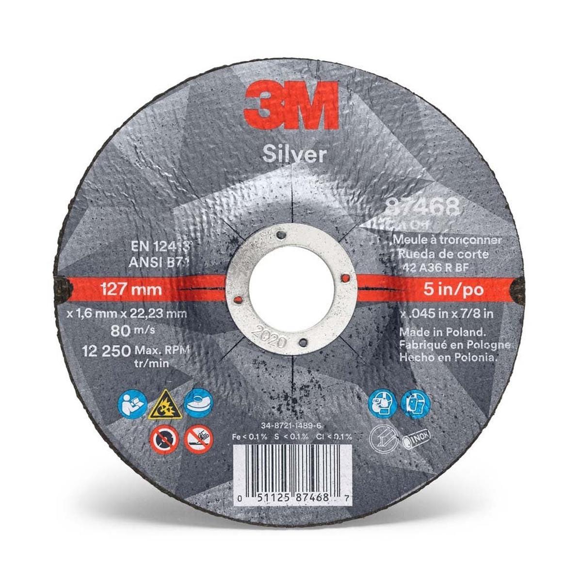 3M 87468 Silver Cut-Off Wheel 36 T27 5 in x 0045 in x 78 in (7100139237) (25 Pack)