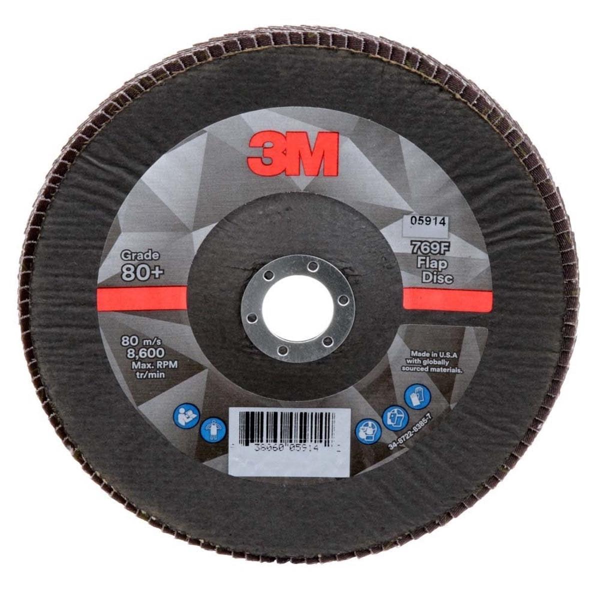 3M 769F Flap Disc Type 29 80 Grit 7 in x 78 in for Grinding and Finishing on Carbon and Stainless Steel (7100177999) (5 Pack)