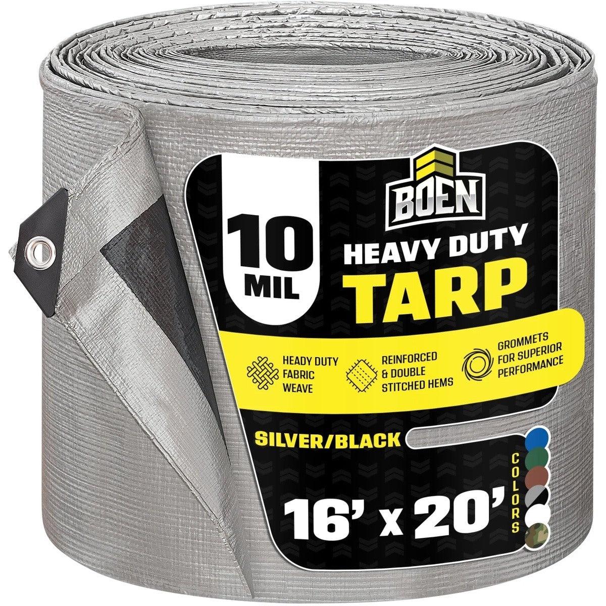 Boen ST-1620 16 x 20 Heavy Duty Silver Black Poly Tarp 10 Mil 14 x 14 Weave (1 Tarp)