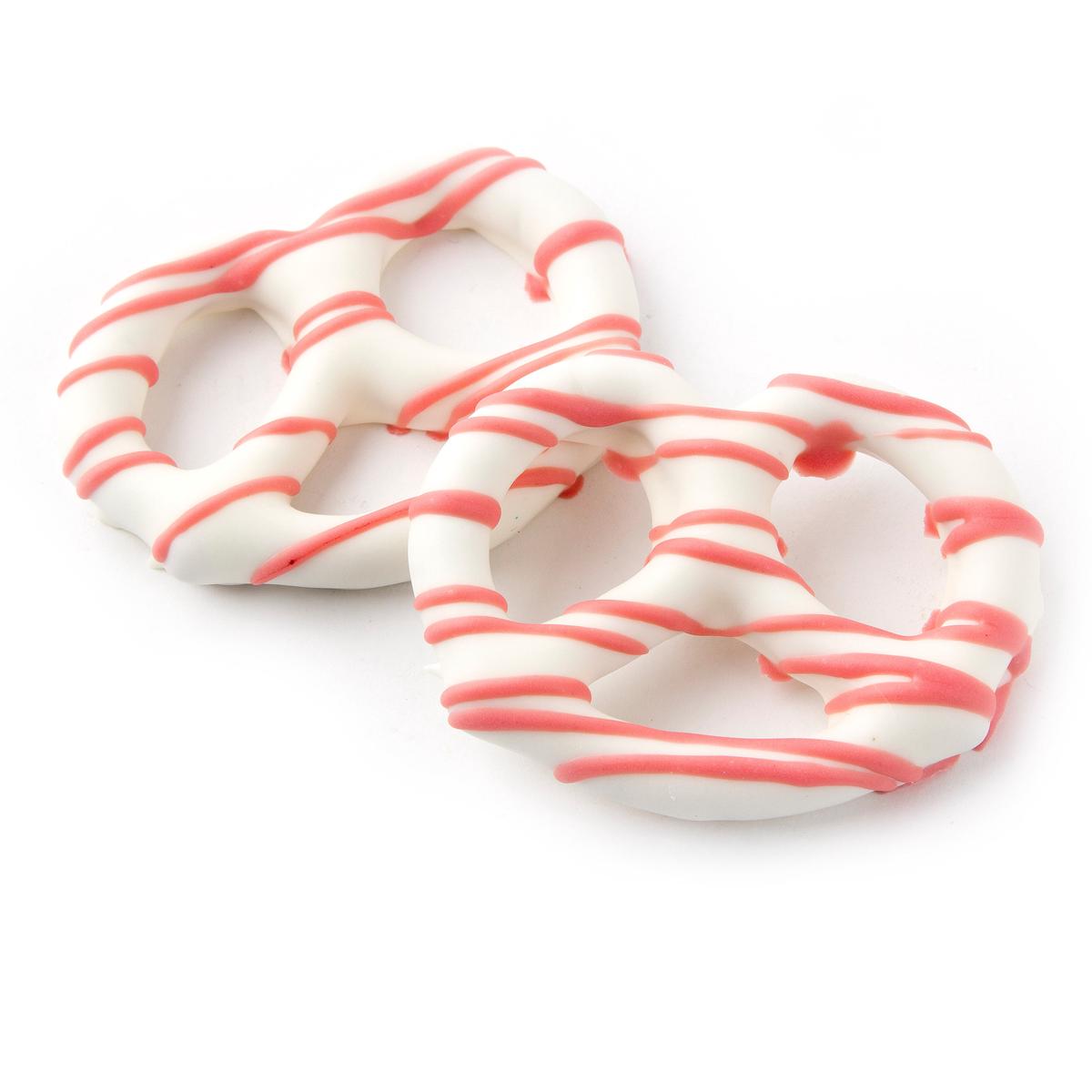 White Chocolate Covered Pretzels with Pink Drizzle